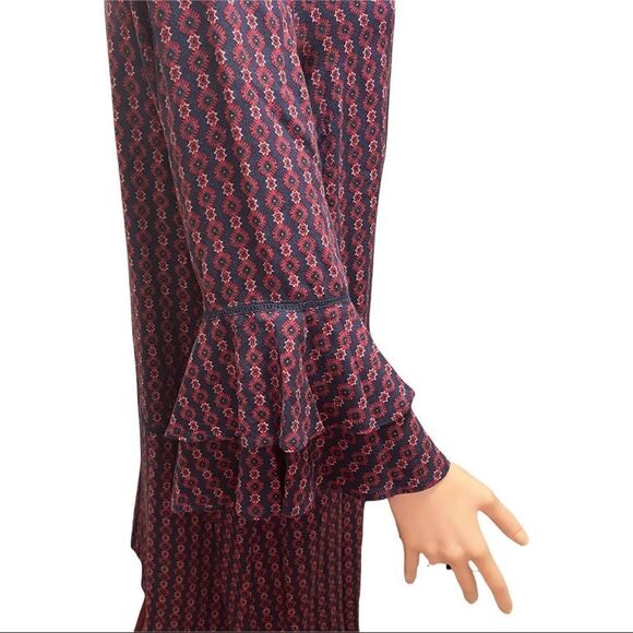 Emberly Red & Blue Print Layered Bell Sleeves Shift Dress Size L - Picture 6 of 16